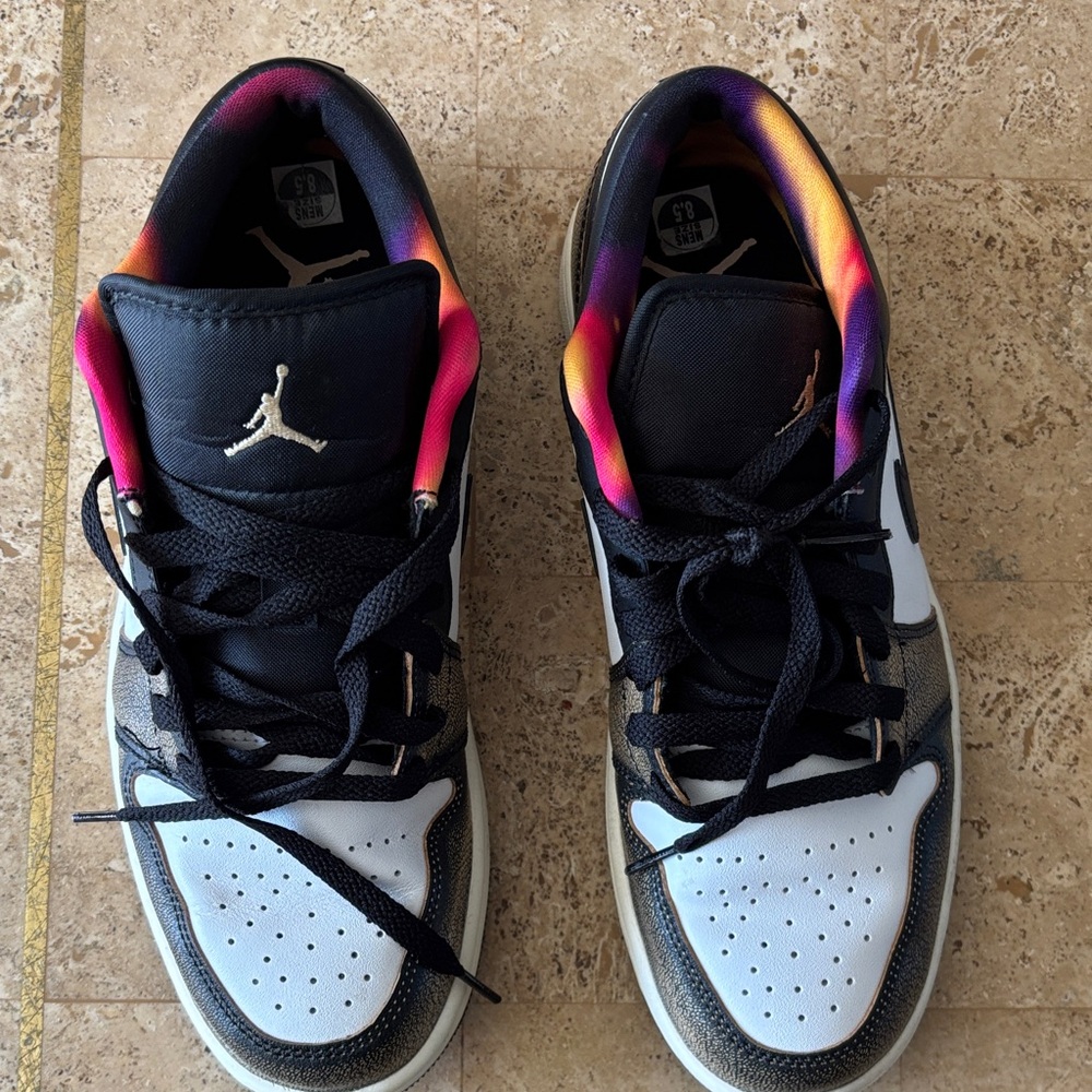 Nike Air Jordan Low Top Sneakers Black White with Sunset Gradient